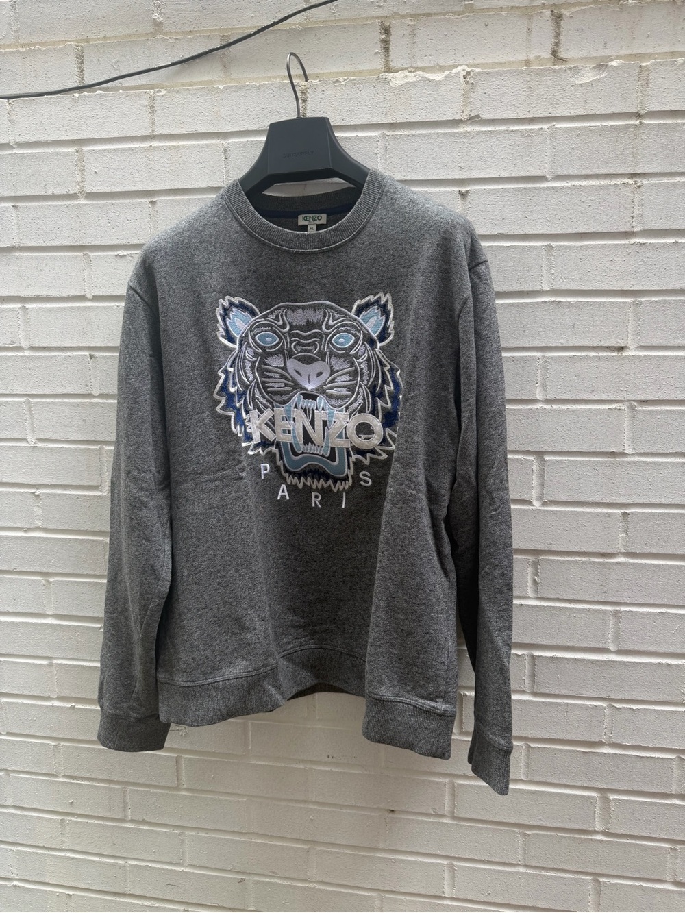 Kenzo Paris Tiger Embroidered Gray Crewneck Sweatshirt Men’s XL